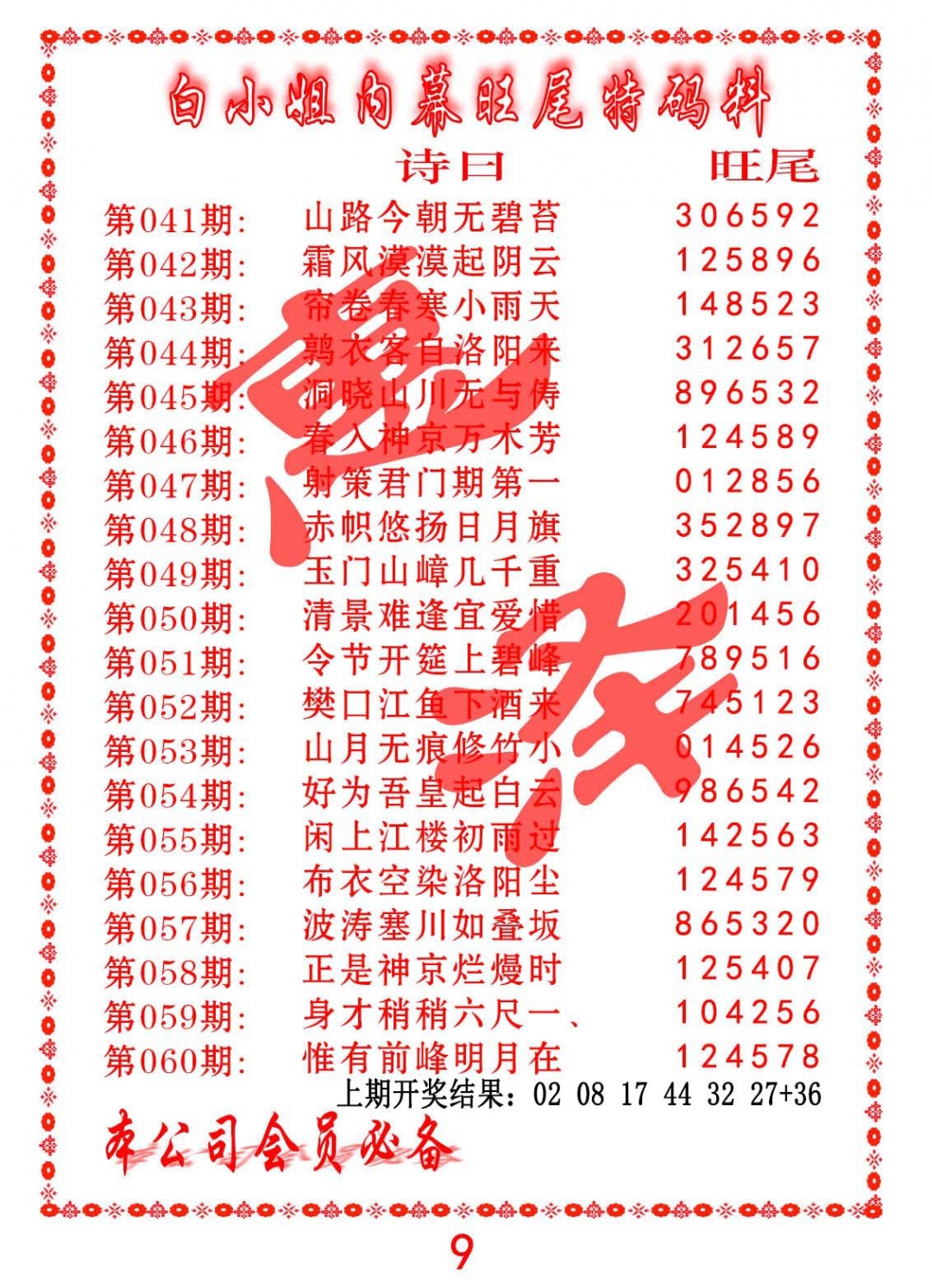 042期内幕旺尾特码料[图]